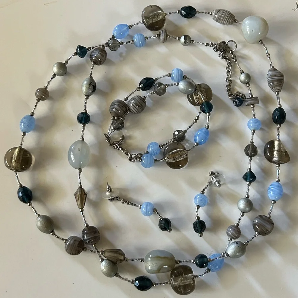 Blue Necklace, Bracelet & Earrings Set